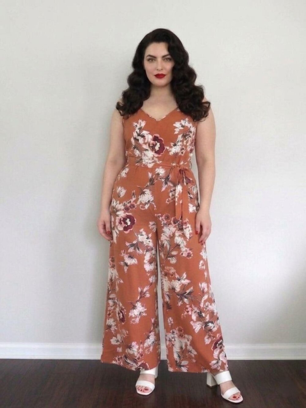 Unique Vintage Wedding Guest Spring Floral Wide Leg Jumpsuit